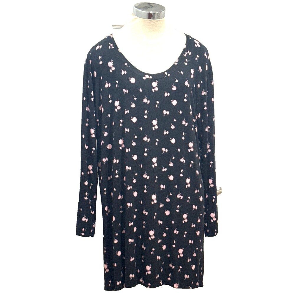 VICTORIA SECRET Large Black Floral  Soft Modal Stretch Jersey Knit Sleep Shirt